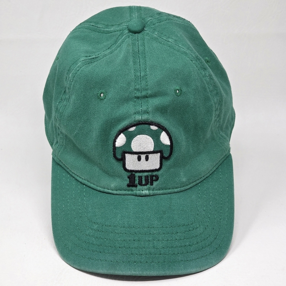Vtg 2005 Green Nintendo Retro Hat Baseball Cap Super Mario 1UP Mushroom ANOMA